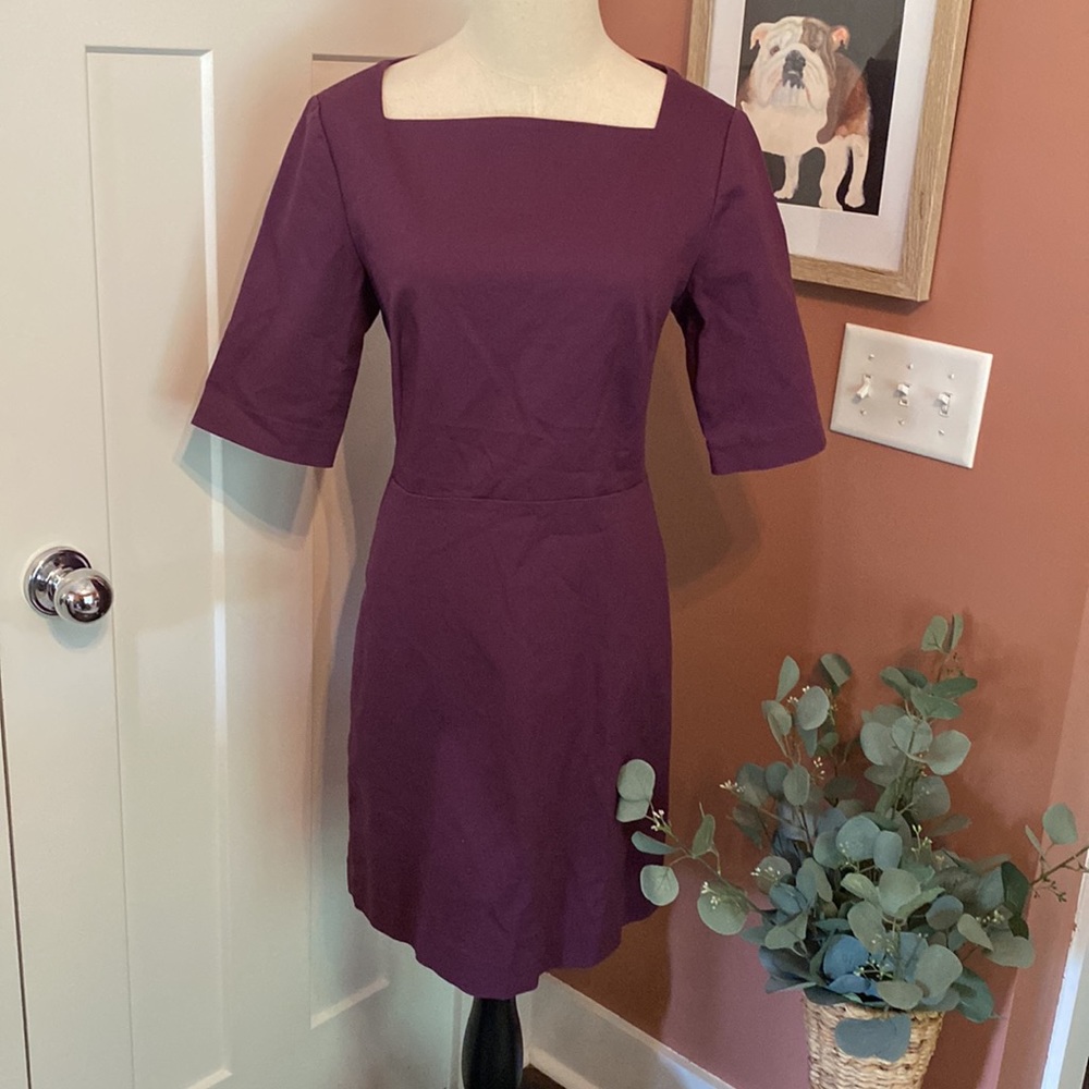 Kate Spade Saturday Slash pocket shift eggplant 1/2 sleeve darted 8 square dress - Picture 15 of 15